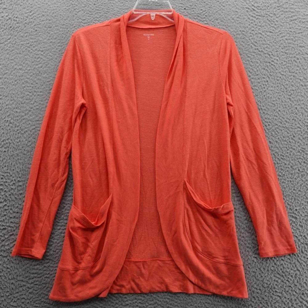 Garnet Hill Womens XS Red Open Front Slub Knit Cardigan Pockets Shawl
